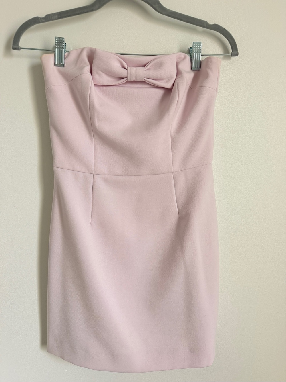 French Connection Strapless Bow-Detail Mini Dress in Pale Pink